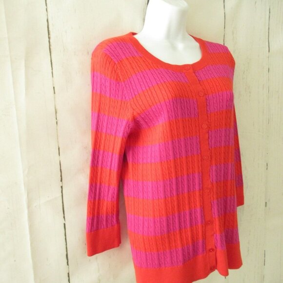 Talbots Cardigan Sweater M Medium Stripe Button Up 3/4 Sleeve - Picture 3 of 6
